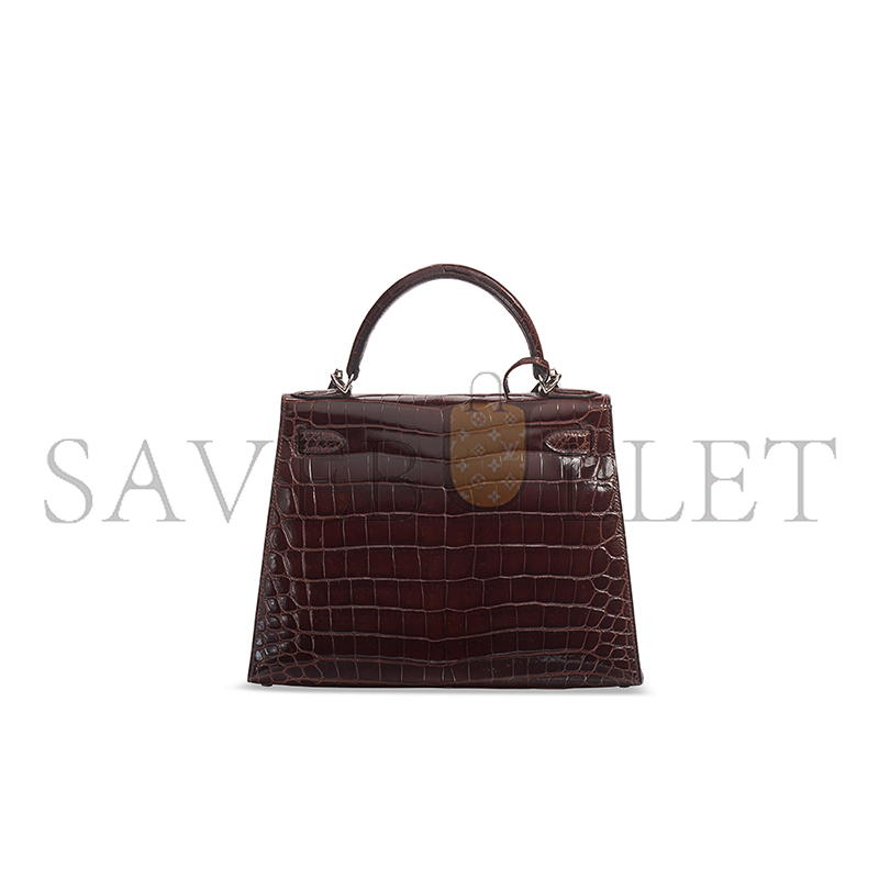 HERMÈS A SHINY HAVANE NILOTICUS CROCODILE SELLIER KELLY 28 WITH PALLADIUM HARDWARE (28*22*10cm)