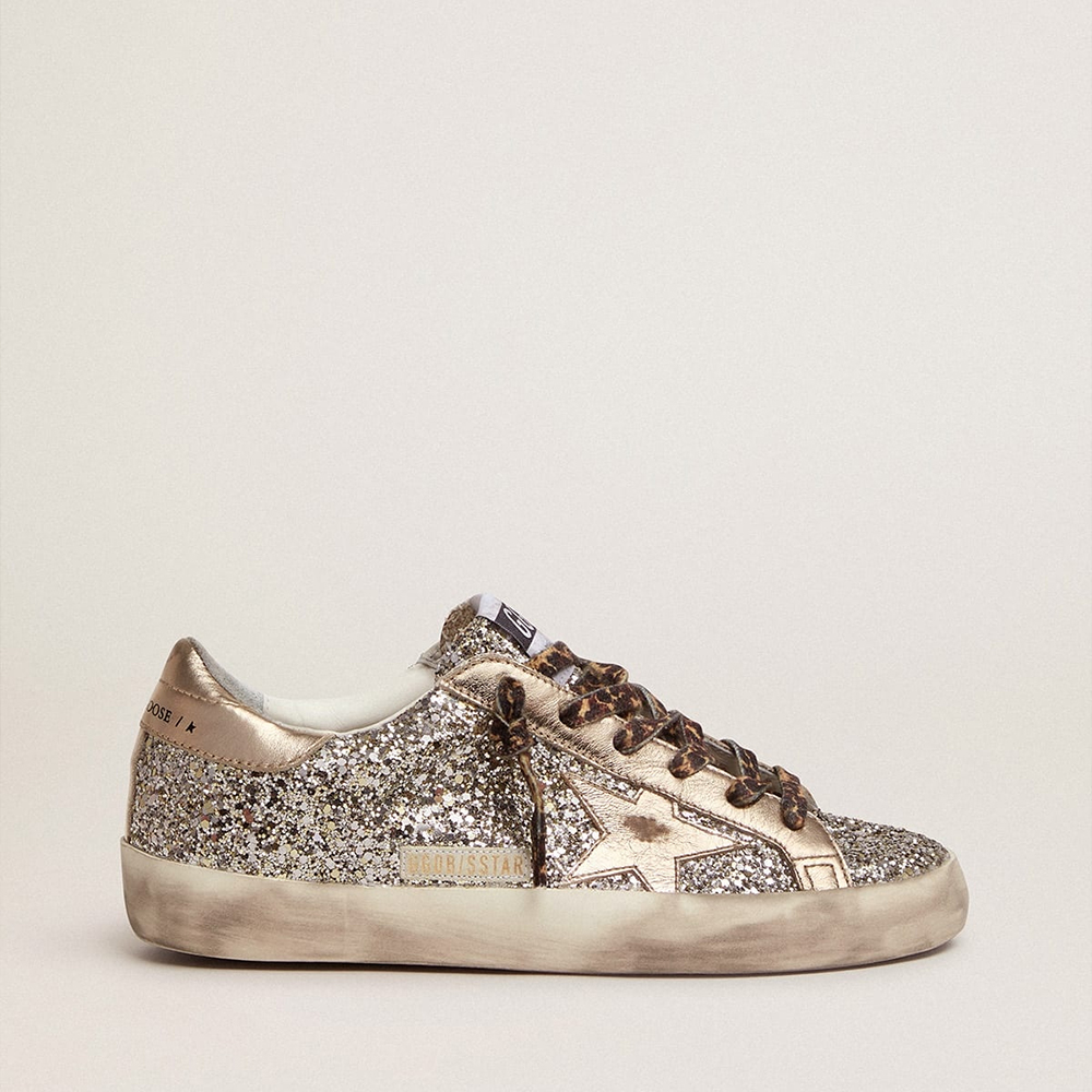 Golden Goose Silver glitter Super-Star with ice grey suede star pattern (Replica)