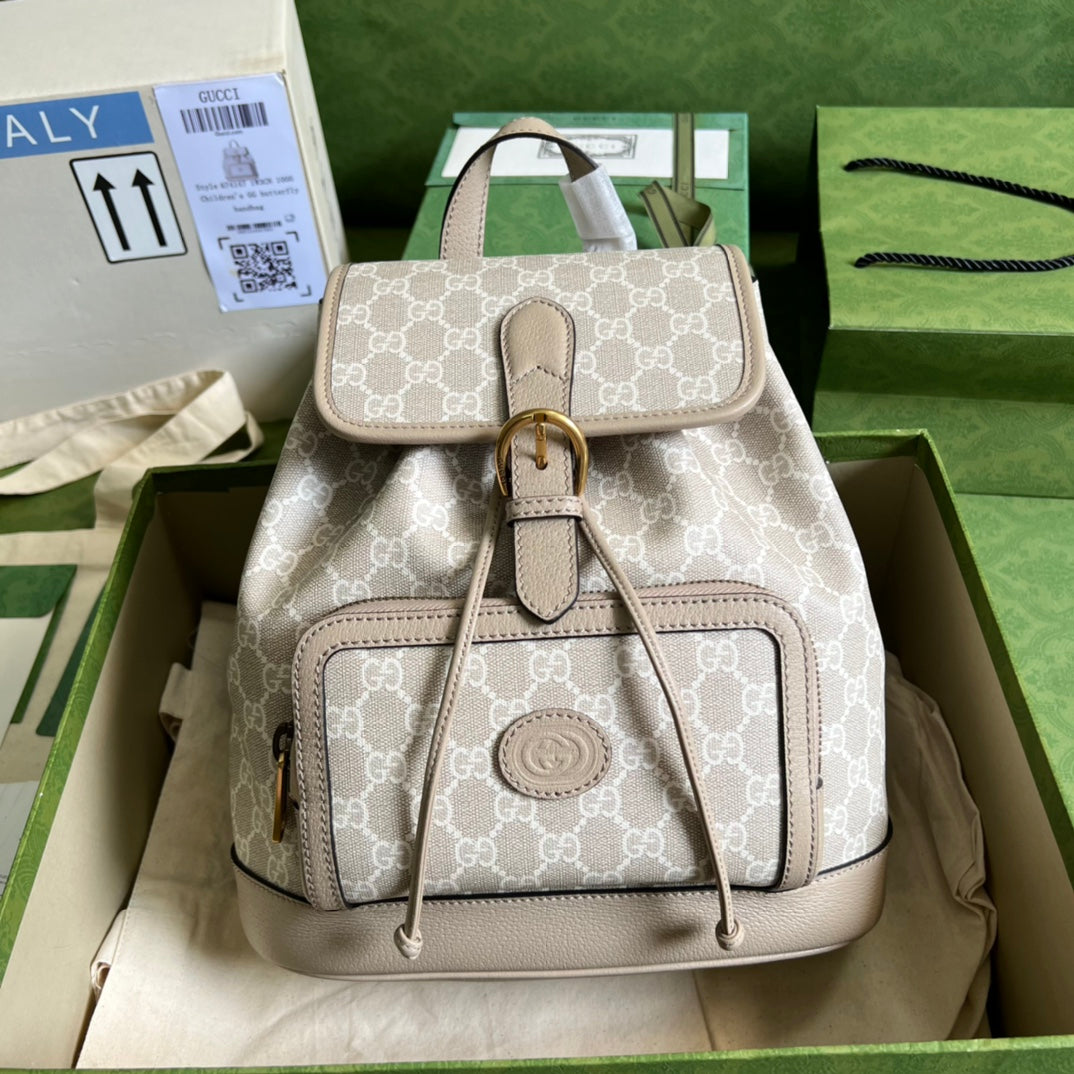 TOP GUCCI G*G Interlocking G Backpack - Cream