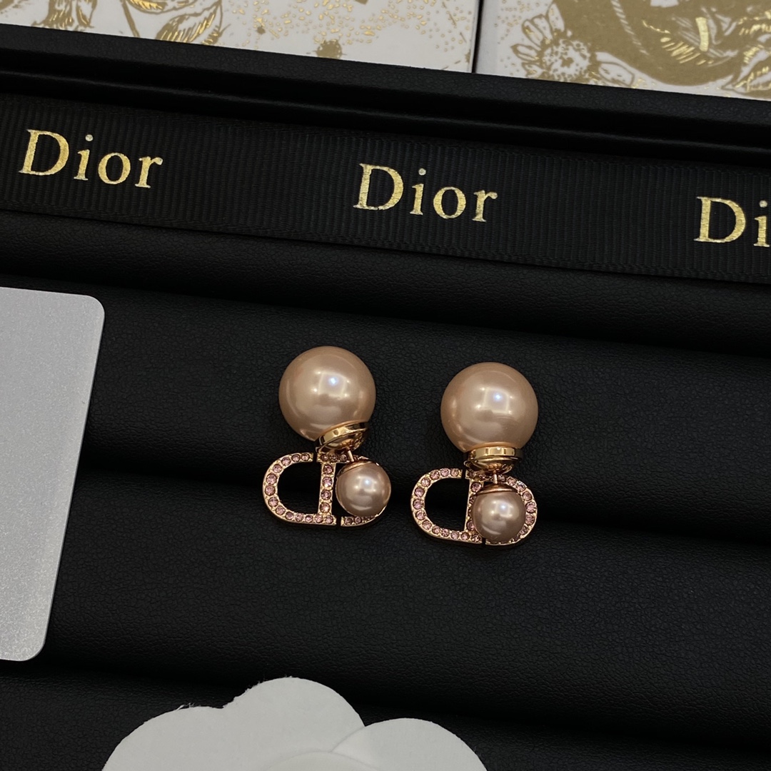 TOP Christian Dior Earrings with Pearl and Rhinestones - Rose Gold