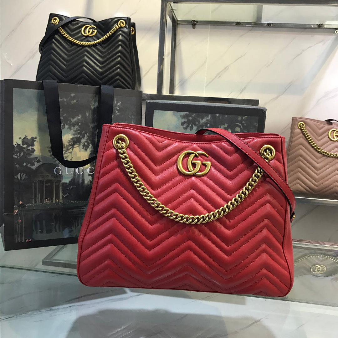 TOP GUCCI GG Marmont Chain Shoulder Bag - Red