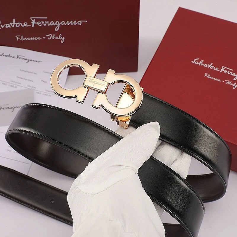 AAABELT Men's Leather Belt, Double Loop Metal Automatic Buckle, Embossed & Smooth Strap, Versatile Business Waist Belt