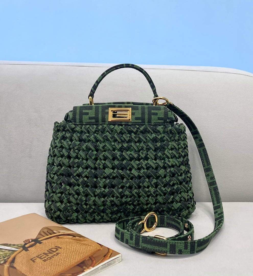 TOP FENDI FENDI Jacquard Interlace Peekaboo Mini Bag - Green