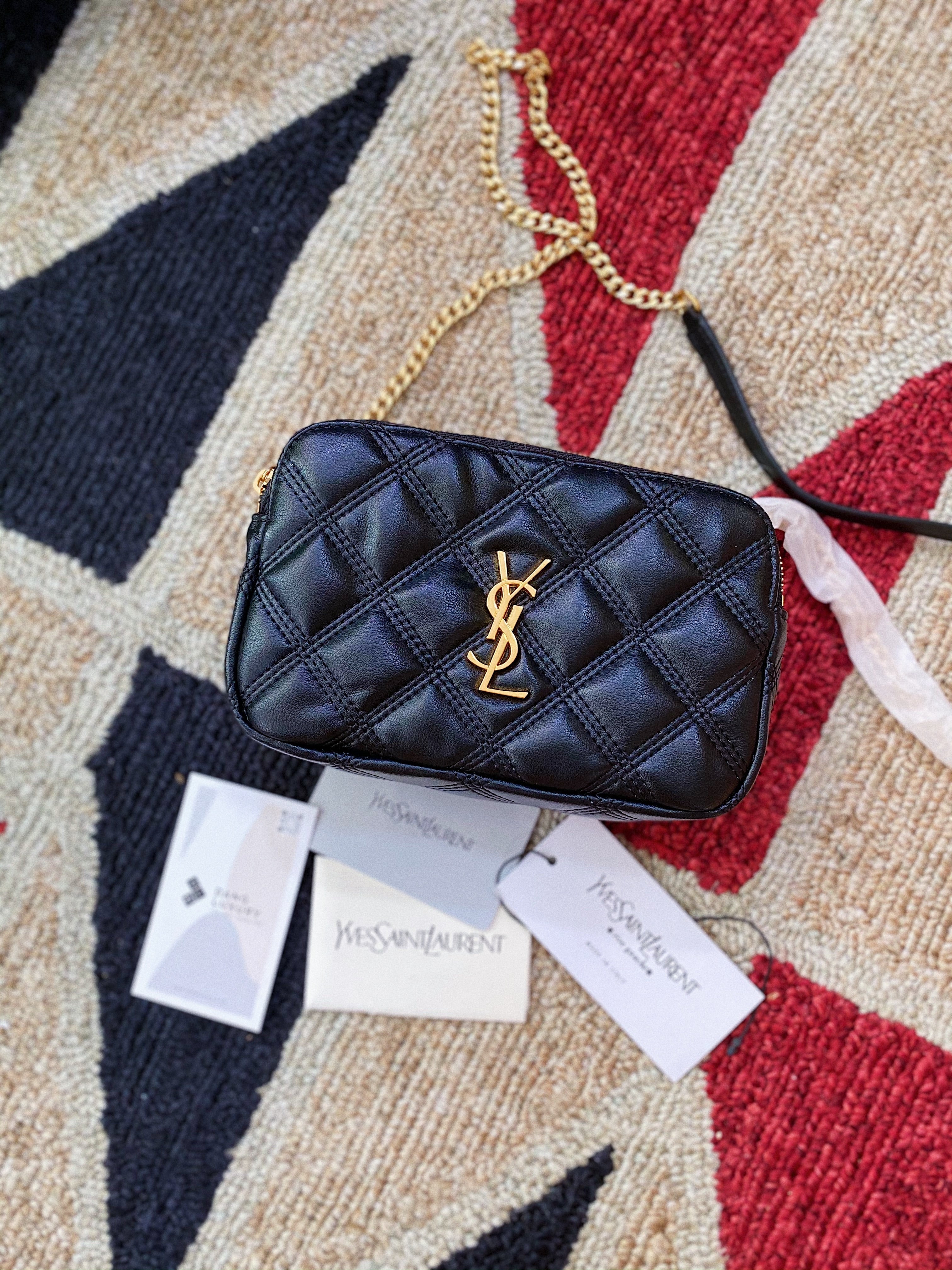 TOP Yves Saint Laurent YSL YSL Black Becky Double Zip Pouch