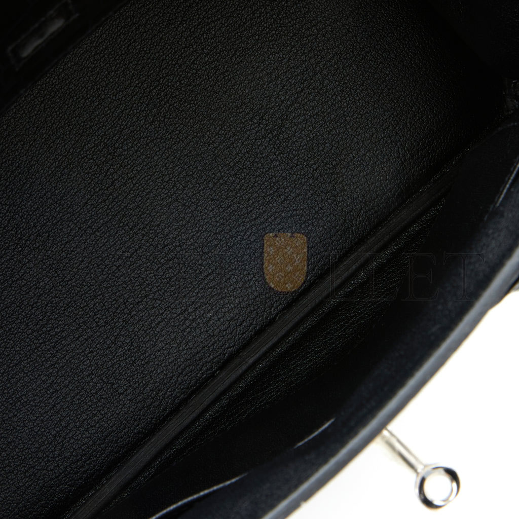 HERMES MASTER BIRKIN 25 BLEU MARINE SHINY NILOTICUS CROCODILE PATTERN AND BLACK NOVILLO TOUCH PALLADIUM HARDWARE (25cm)