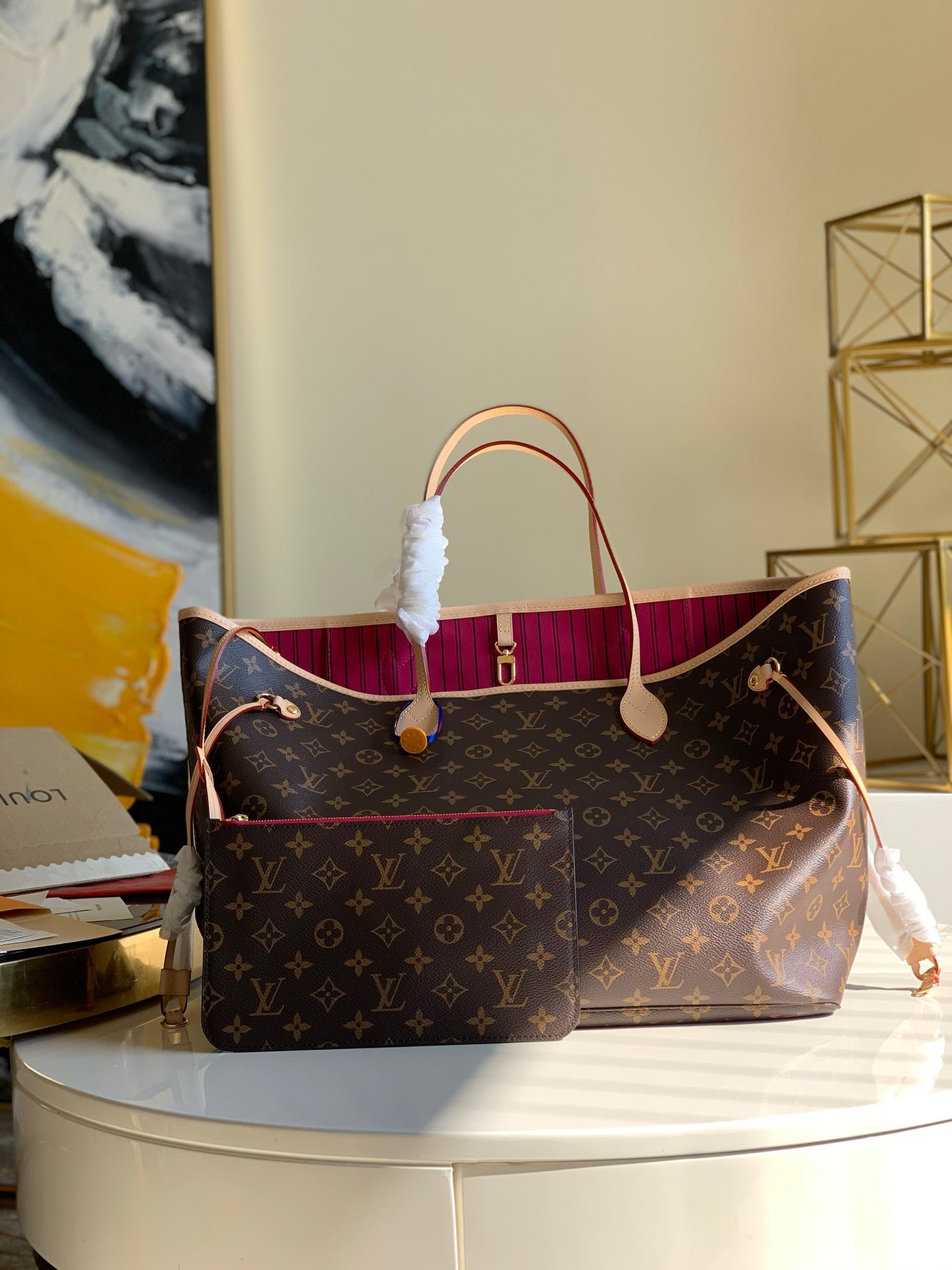 TOP Louis Vuitton LV  Neverfull Monogram GM Bag 39x33x20cm- Fuchsia