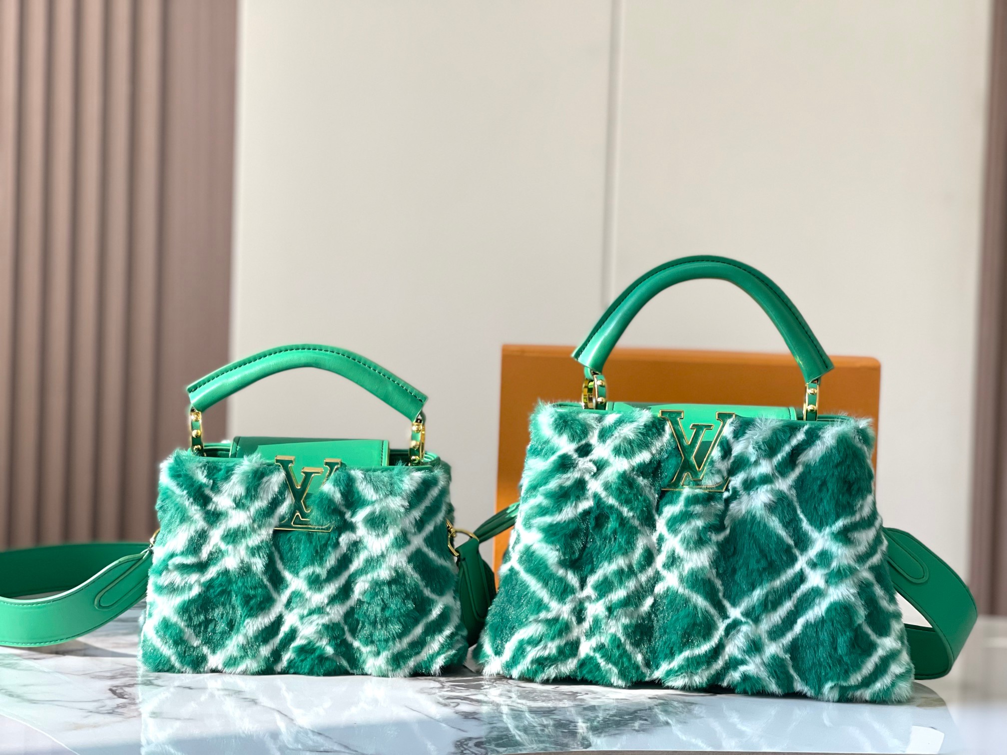 TOP Louis Vuitton LV Mink Fur Capsines Bags - Green&GHW