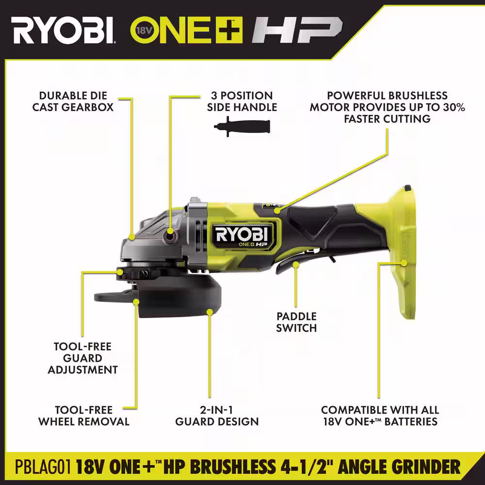 ONE+ HP 18V Brushless Cordless 4-1/2 in. Angle Grinder (Tool Only)