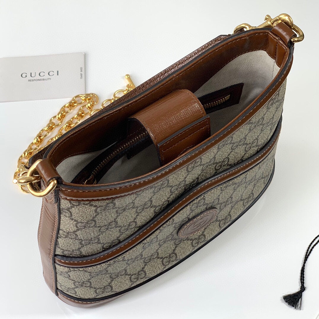 TOP GUCCI G*G Large Shoulder Bag w Interlocking G - Brown