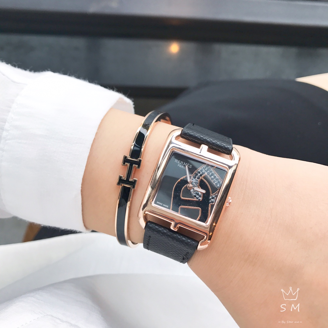 TOP HERMES H Logo Watch Bracelet Necklace Earrings Ring Set