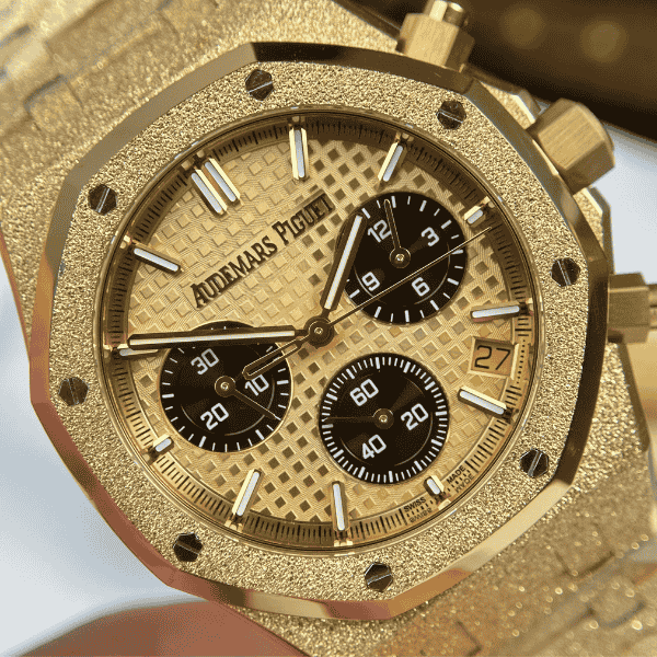 AAAWatch Audemars Piguet Royal Oak Chronograph Men’s Watch, Frosted Gold‑Toned Case, Grande Tapisserie Dial, Skeleton Back Luxury Automatic Chronograph Wristwatch