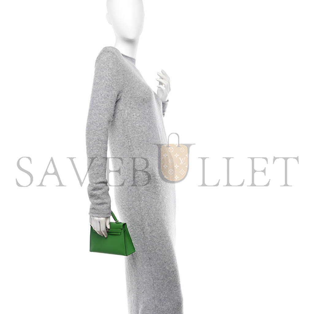 HERMÈS MINI KELLY II EPSOM GREEN SILVER BUCKLE (19*12*5.5cm)