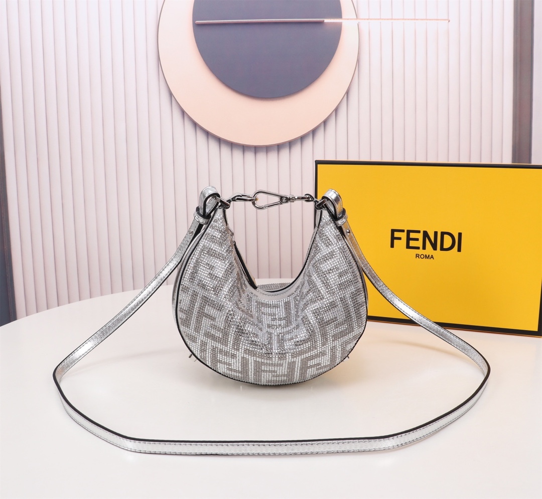 TOP FENDI Diamond Fendigraphy Bags - 20x7.5x13cm - Silvery&SHW