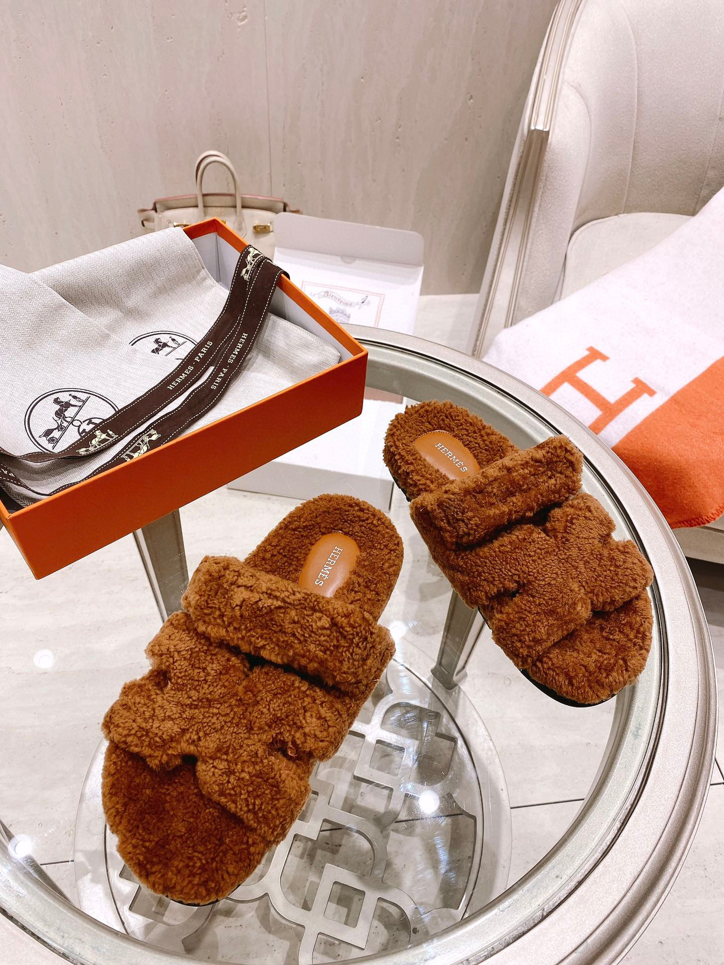 TOP HERMES Chypre Fur Sandal - 10 Colours