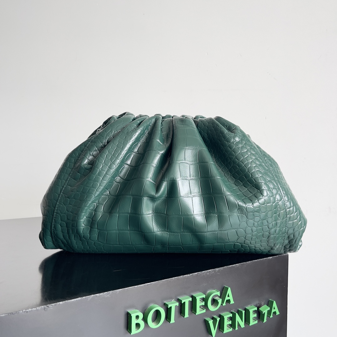 TOP Bottega Veneta BV Pouch Bag Crocodile-print Crinkled Cowhide 38x20x8.5cm - Dark Green