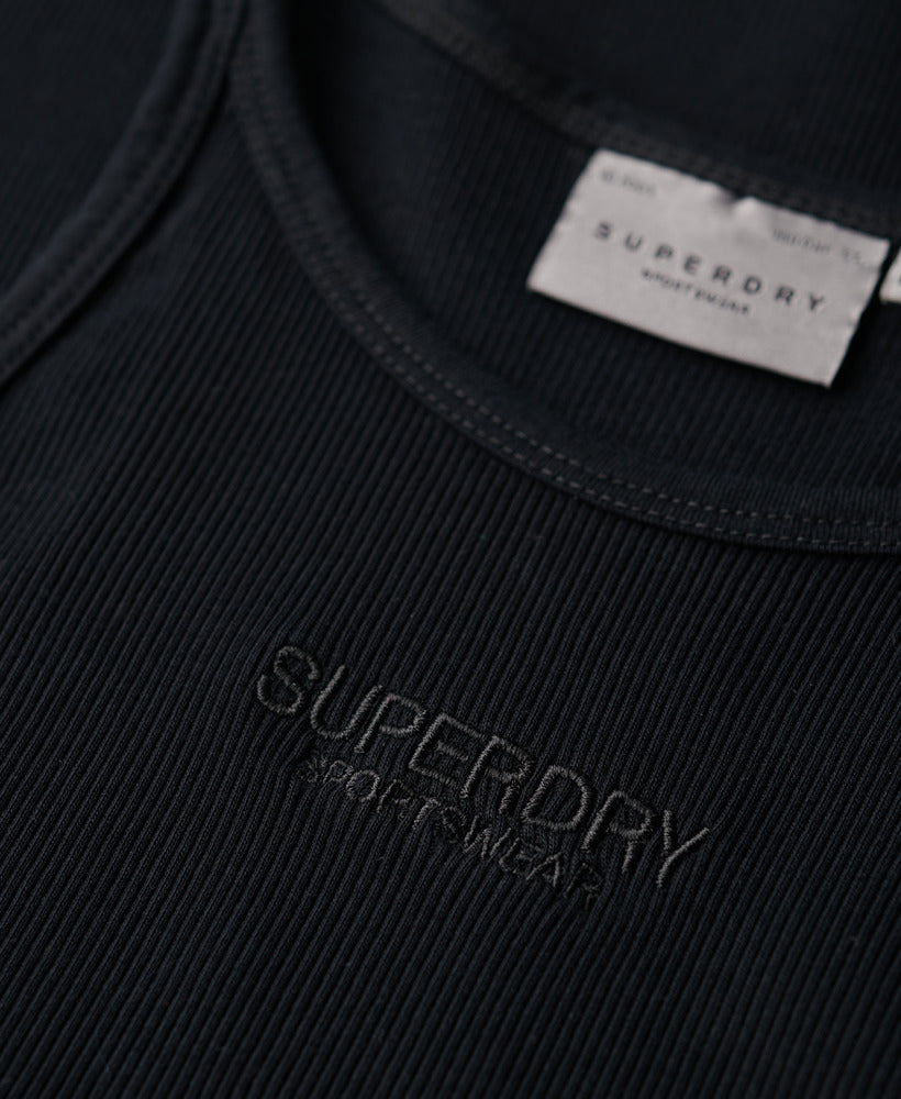 Embroidered Rib Racer Dress | Black