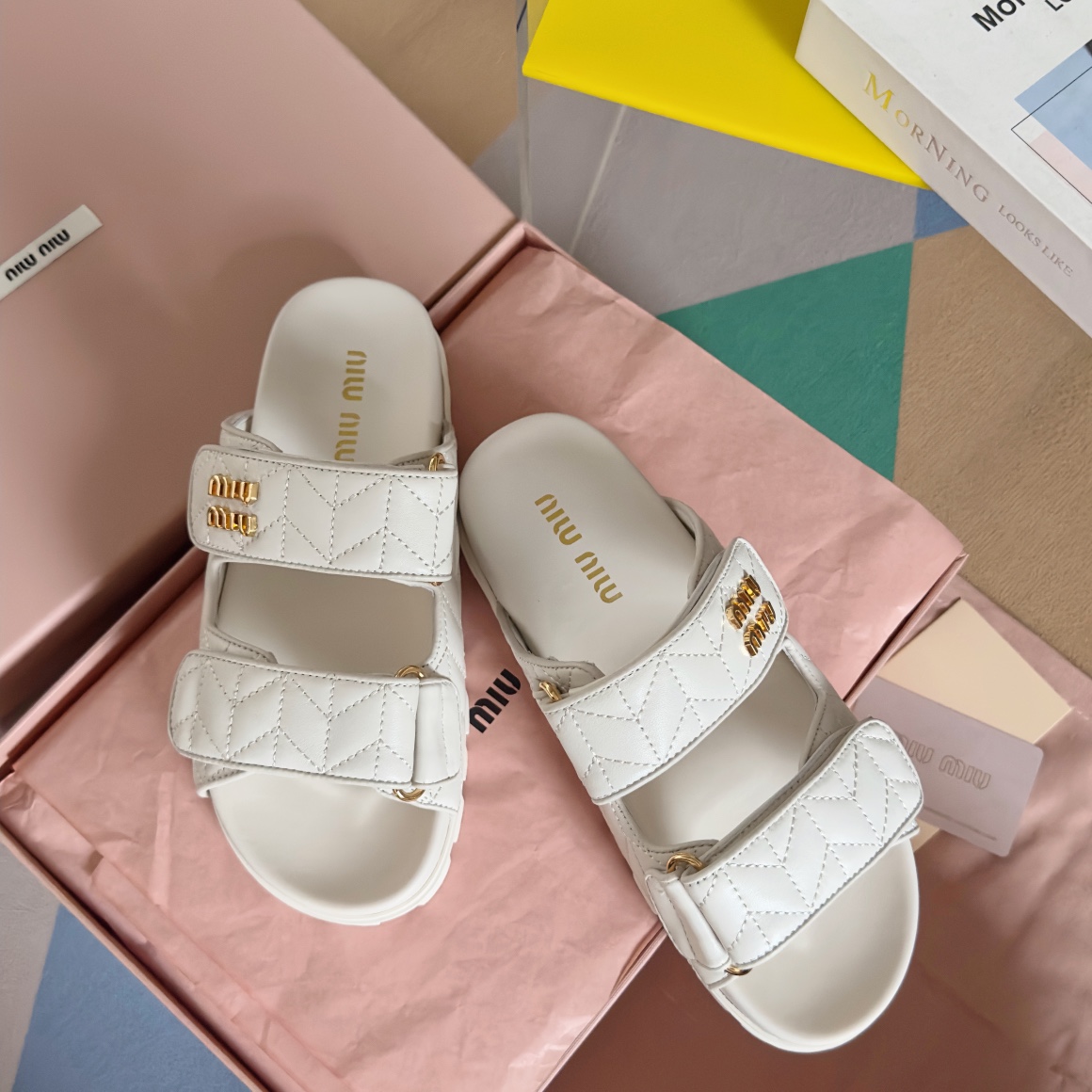 TOP Miu Miu Matelassé Nappa Lambskin Slippers - 2 Color