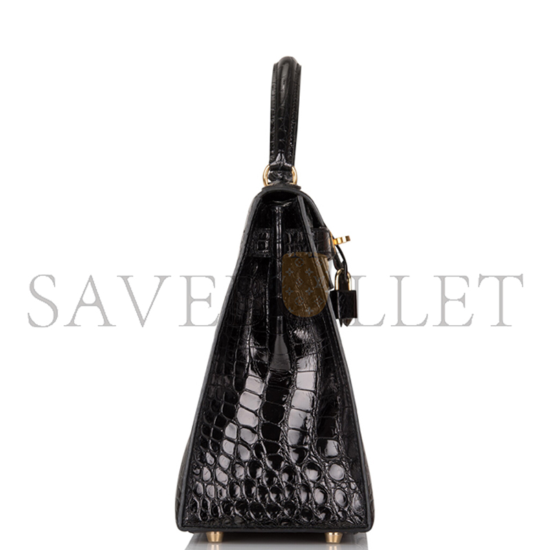 HERMÈS A SHINY ROSE SCHÉHÉRAZADE NILOTICUS CROCODILE SELLIER KELLY 28 WITH GOLD HARDWARE (28*22*10cm)