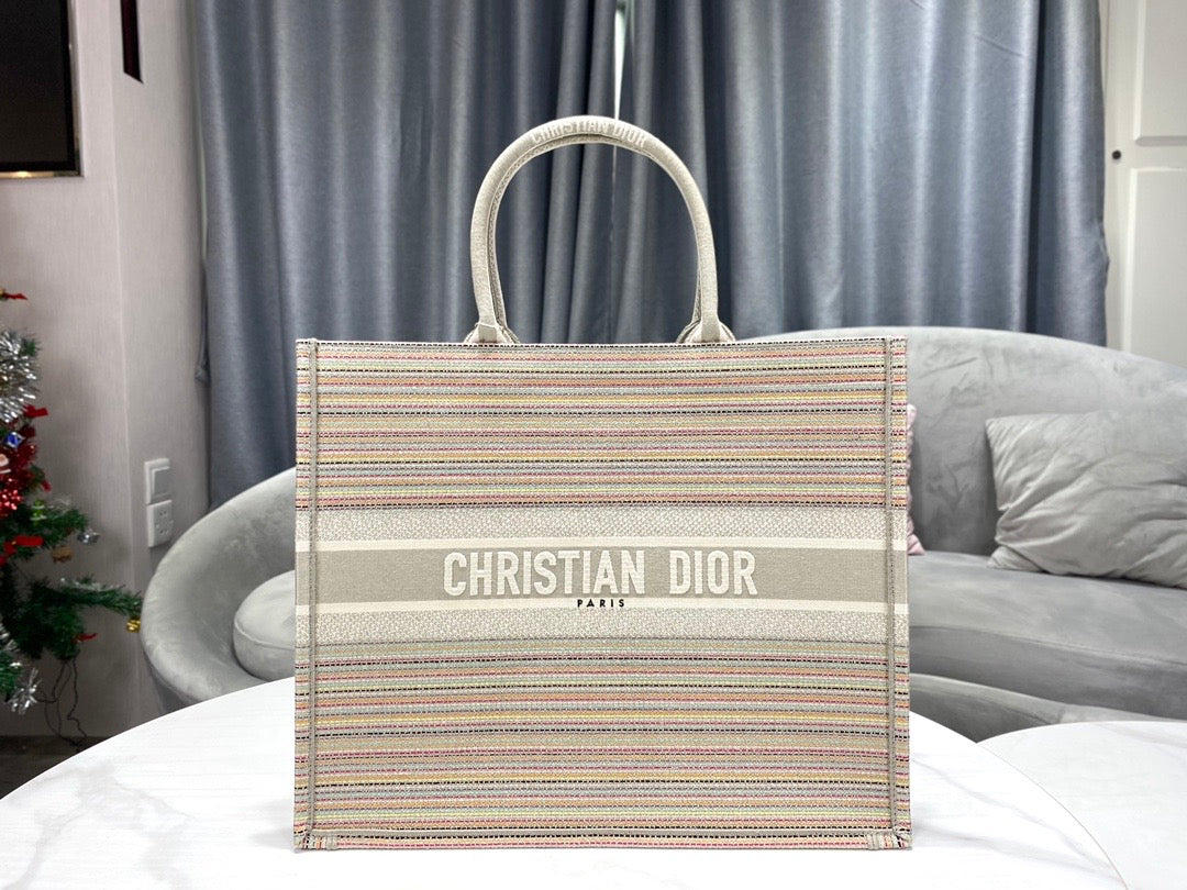 TOP Christian Dior Book Tote Bag Multicolored Stripes Large 41.5cm