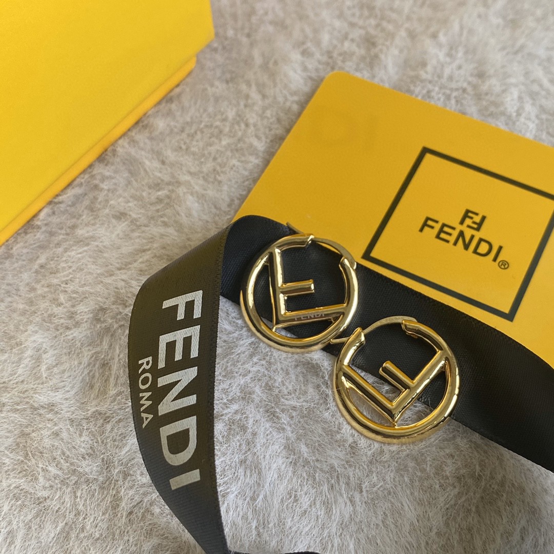 TOP FENDI Logo Earrings-Gold