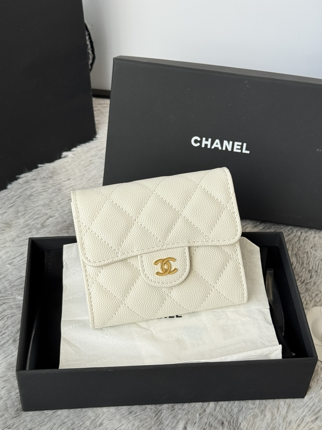 TOP CHANEL Wallet Cowhide 10.5*11.5*3cm - White