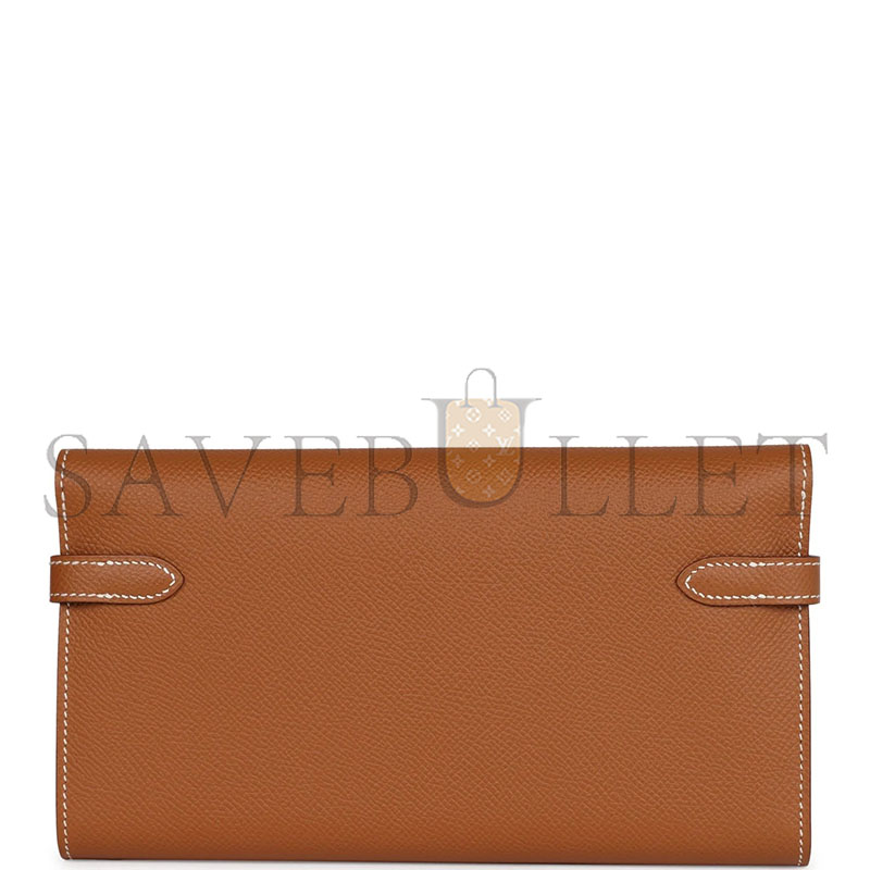 HERMES KELLY LONG WALLET GOLD EPSOM PALLADIUM HARDWARE (20*11*2cm)