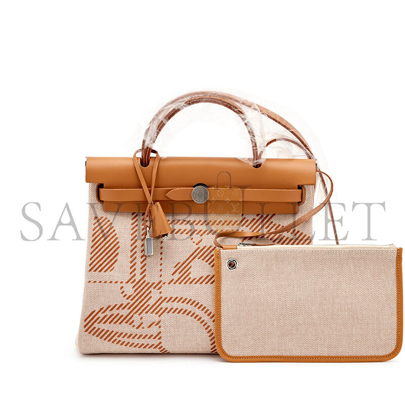 HERMÈS GOLD VACHE HUNTER AND TOILE BRIDES DE GALA HERBAG 31 PALLADIUM HARDWARE (31*26*11.5cm)