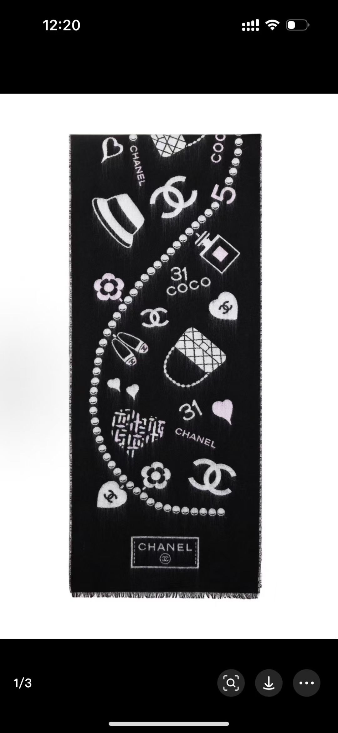 TOP CHANEL 100% Cashmere Scarf 50x200cm - Black and White