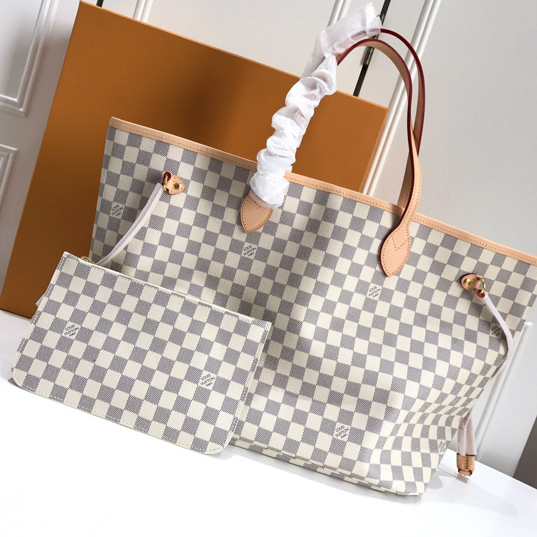TOP Louis Vuitton LV L*V Neverfull GM Damier Azur - Beige