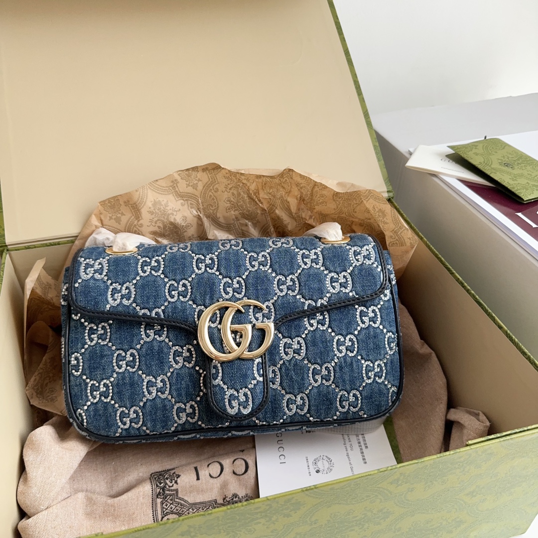 TOP GUCCI Lido GG Marmont Bags 26x15x7cm - Denim