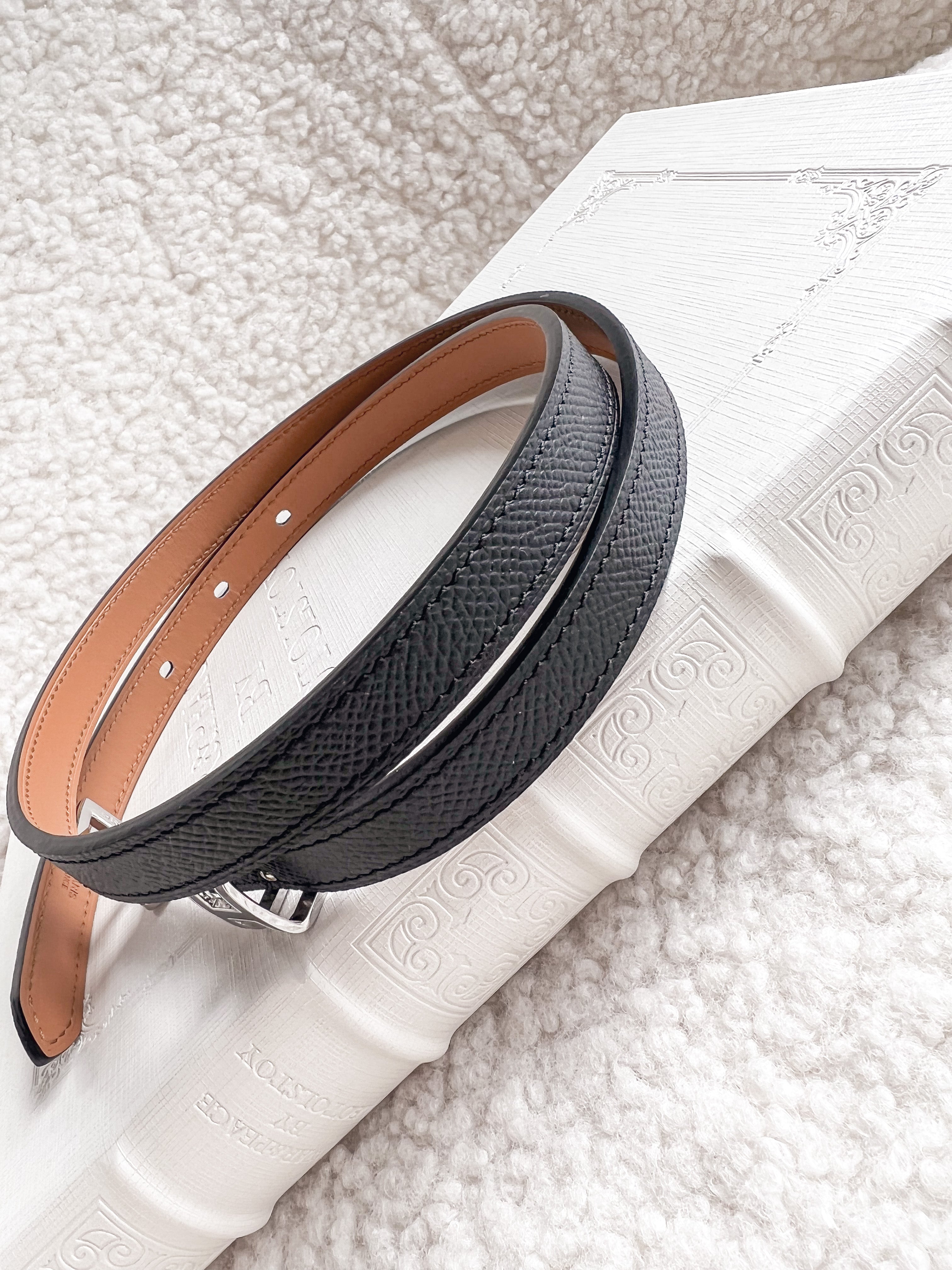TOP HERMES Pop H Leather Thin Belt - Black