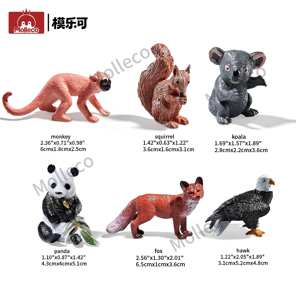 Molleco Animal Figure Toys for Kids and Children  Monkey+Squirrel+Koala+Panda+Fox+Eagle CP003-1-2-3-4-5-6