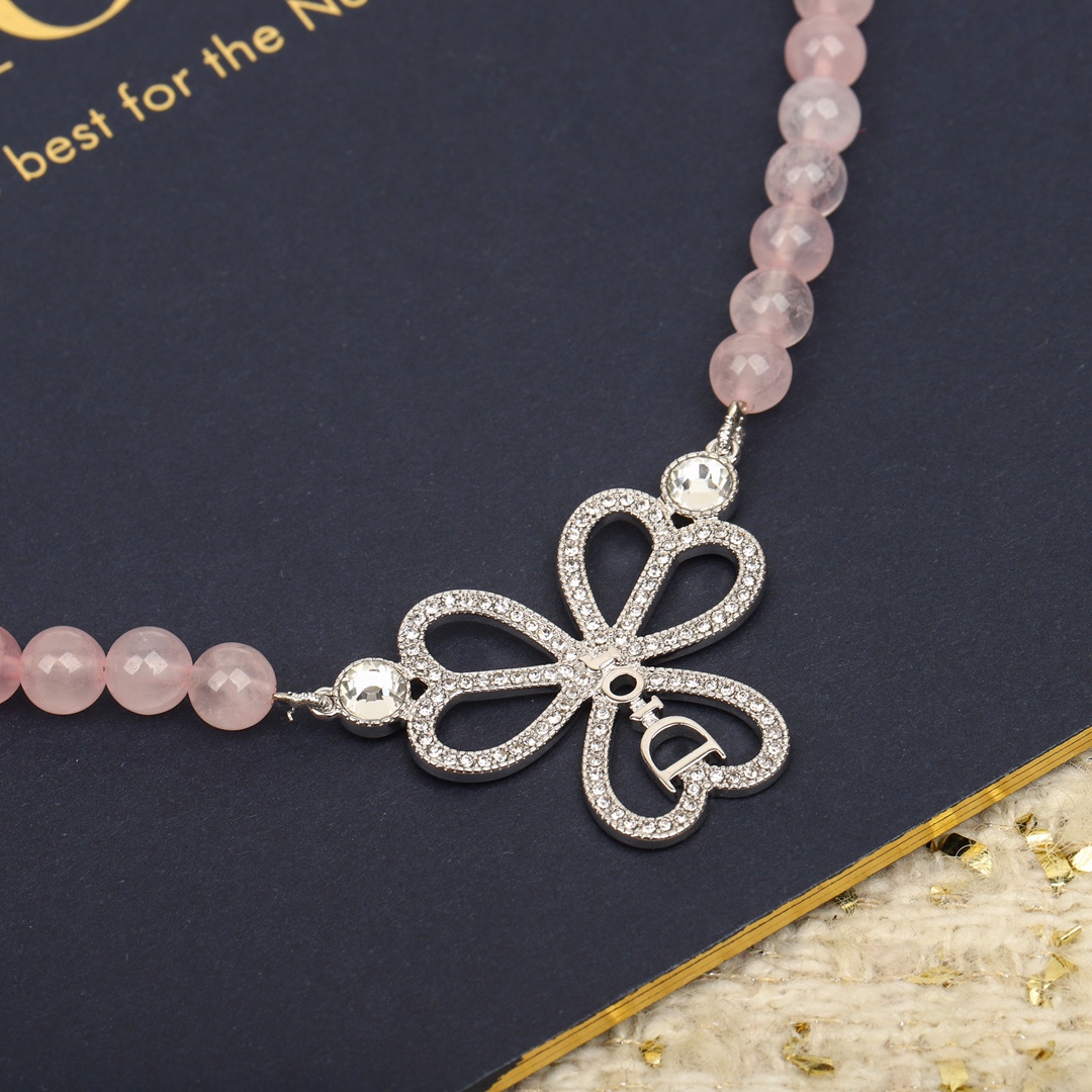 TOP Christian Dior flower crystal necklace - pink