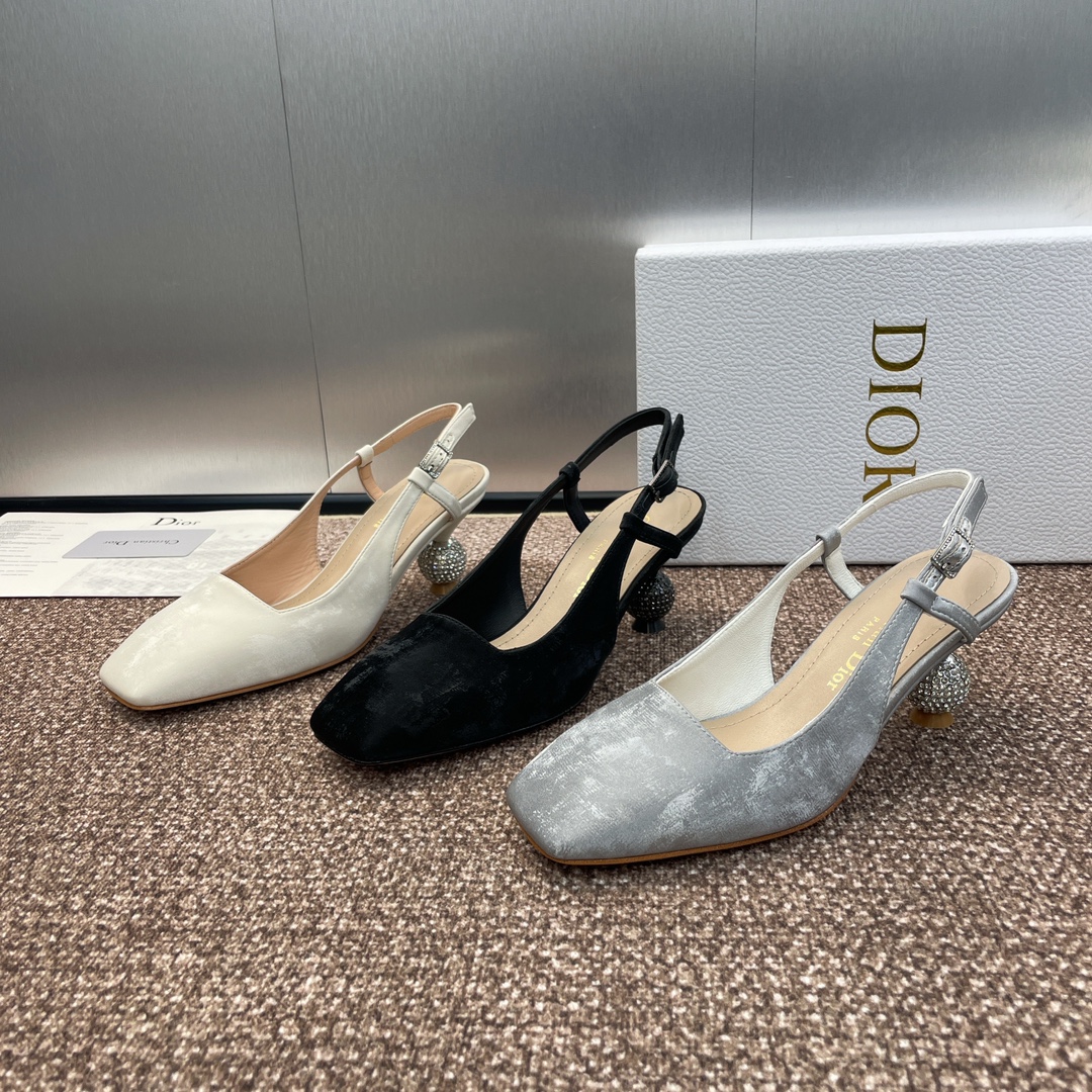 TOP Christian Dior Mules with Rhinestone Mid Heel - 3 Color