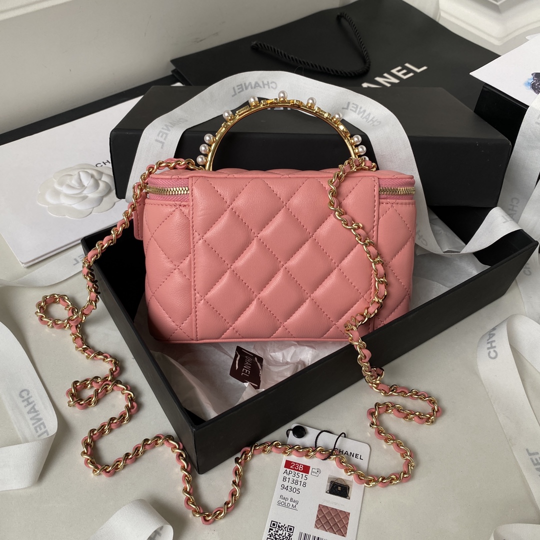 TOP CHANEL Vanity Case New Top Handle w Logo Lambskin 17*9.5*8cm - Red