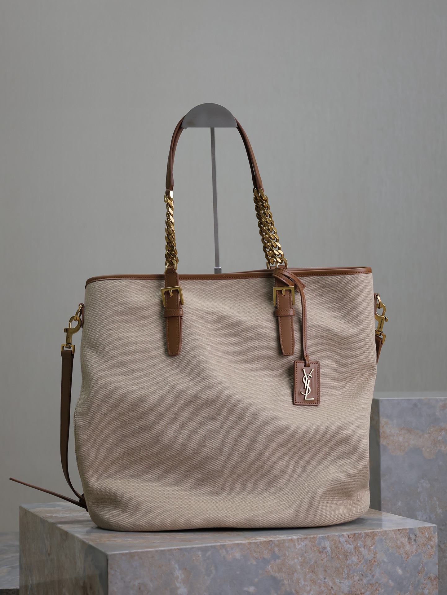 TOP Yves Saint Laurent YSL Laurent Shopping Tote Bag 36×38×15cm - Beige&Brown