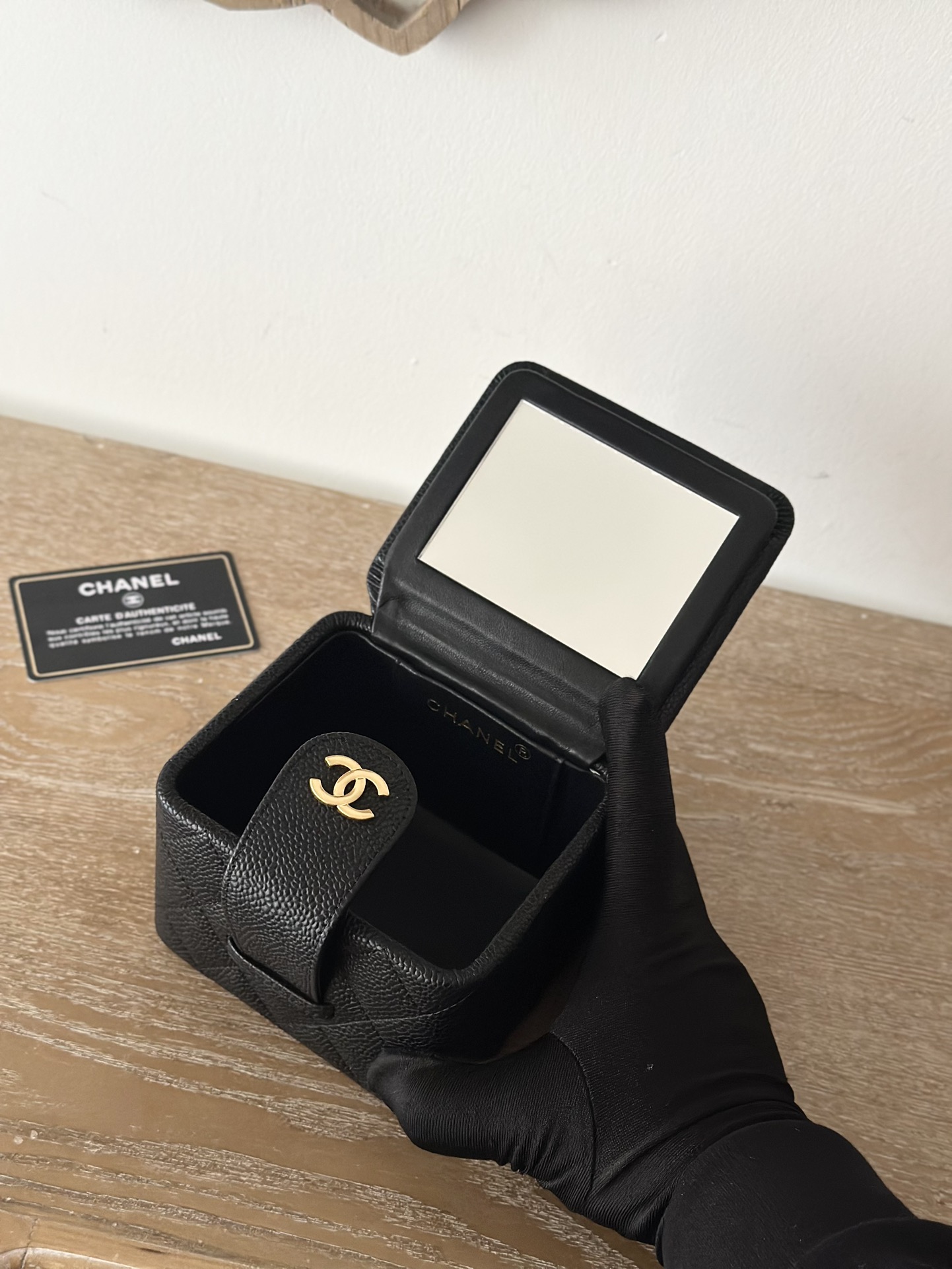 TOP CHANEL Vanity Case Calfskin 8.5x11x9.5cm/8.5x22x10cm - Black