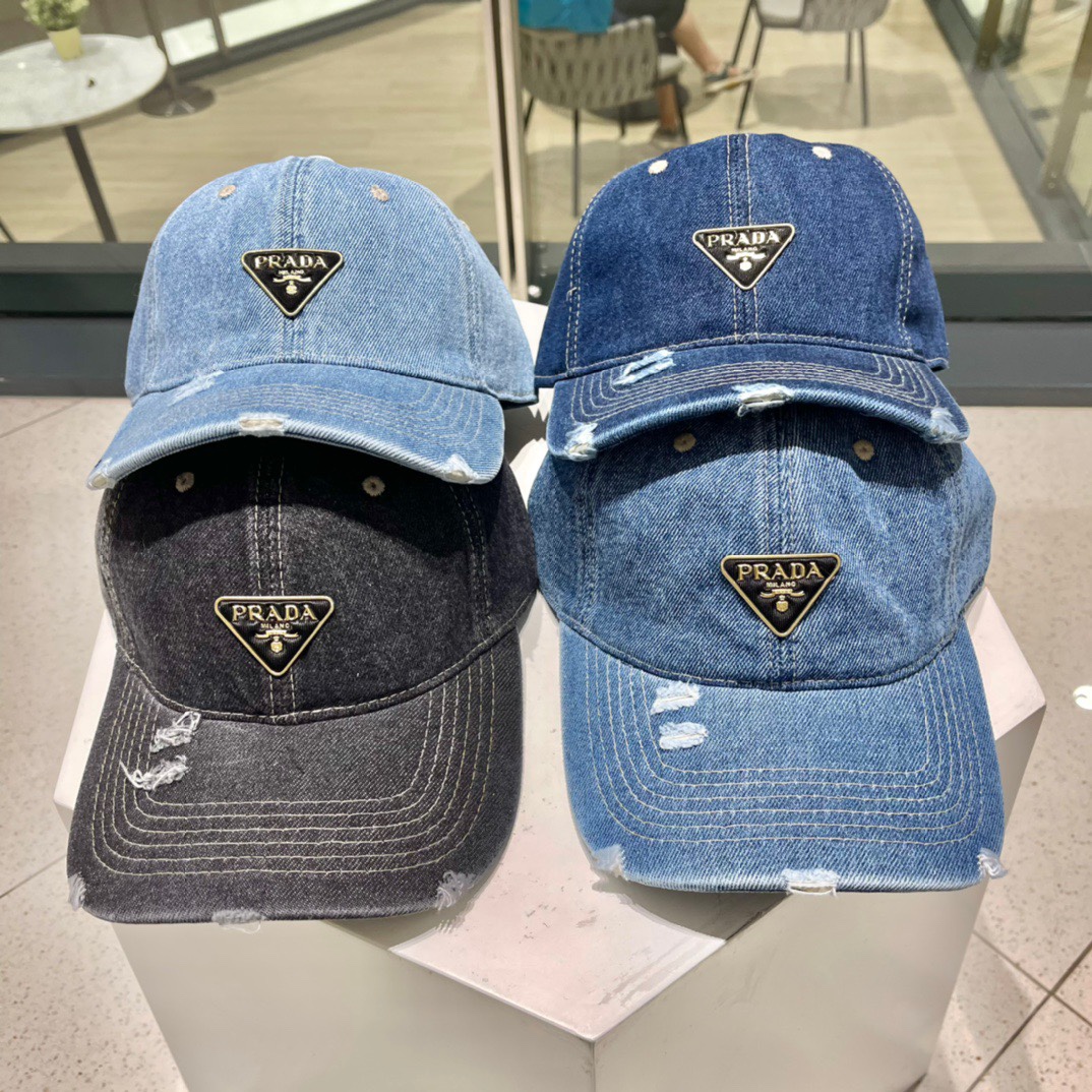 TOP PRADA Denim Ripped Baseball Cap - 4 Color