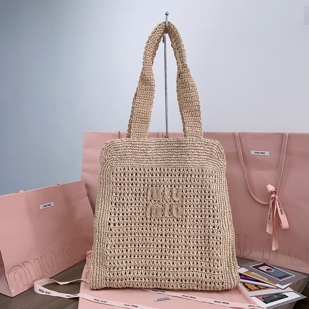TOP Miu Miu Summer Tote Woven Bag 38.5X 40 X10cm - 3 Colour