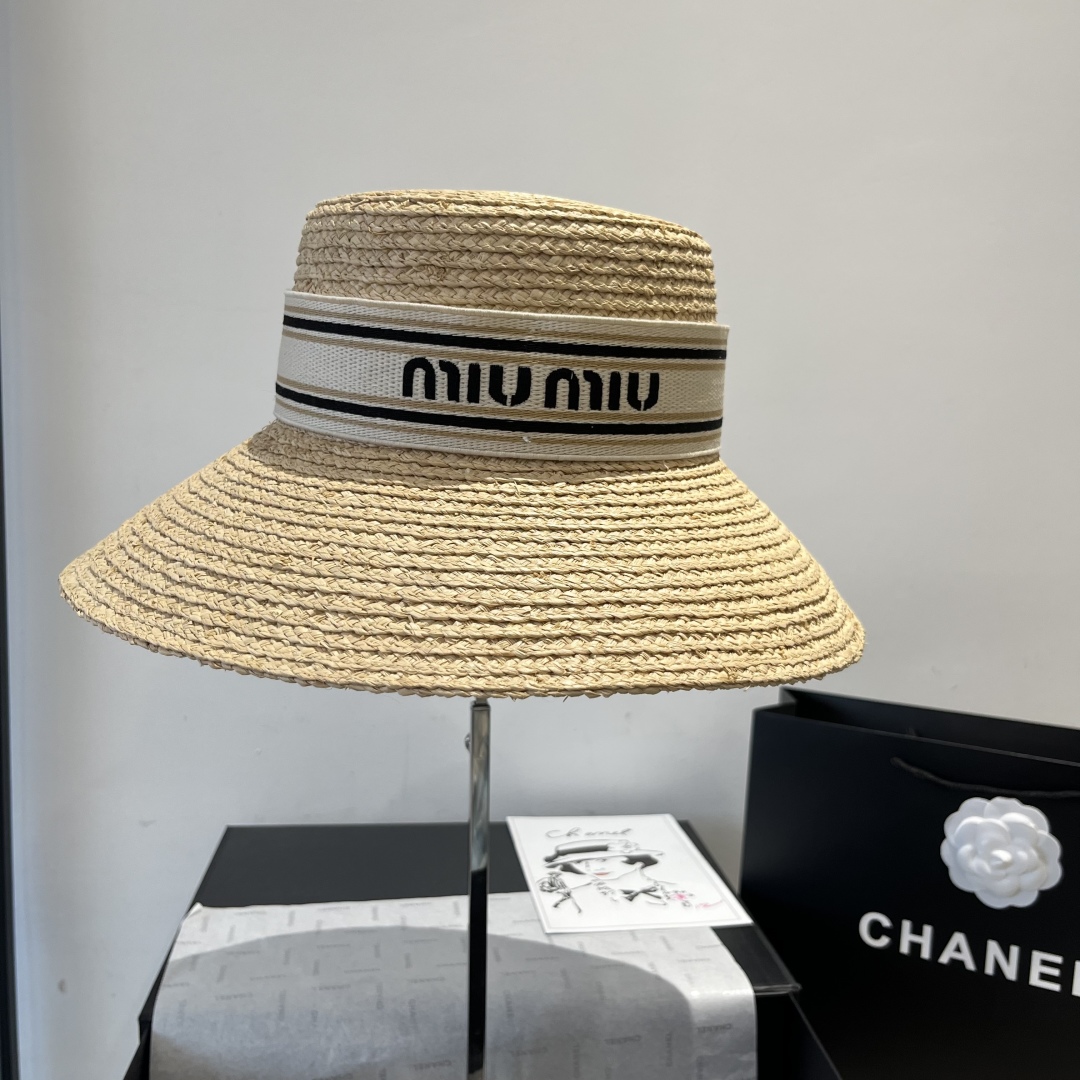 TOP Miu Miu Raffia Hat - Beige