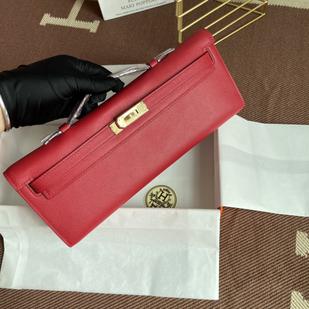 TOP HERMES Kelly Cut Elan 31 Clutch - 31*14*3cm - Red & SHW