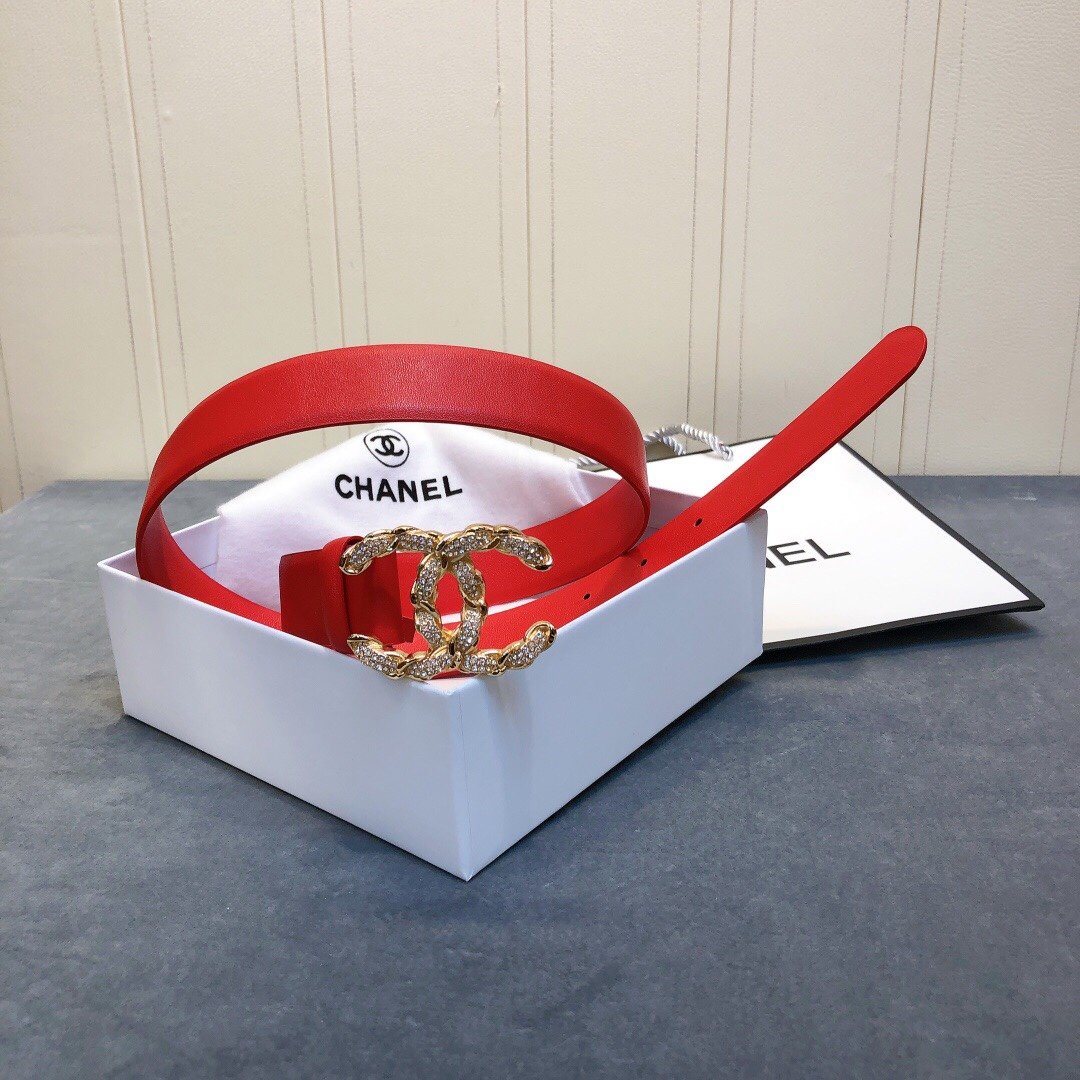 Chanel Belt With Double C Buckle Red Women Belt 30MM