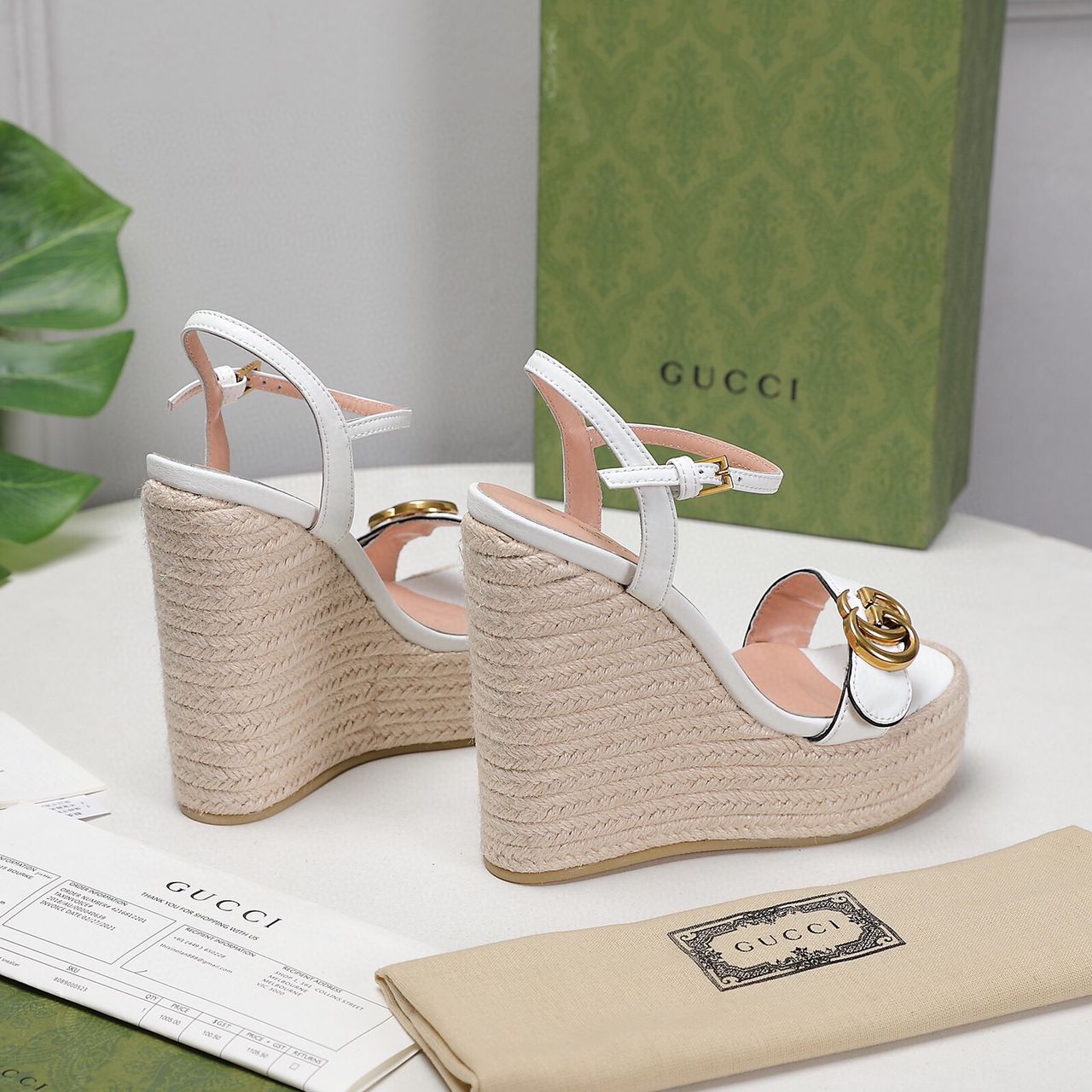 TOP GUCCI G*G Platform Espadrilles Sandals - White