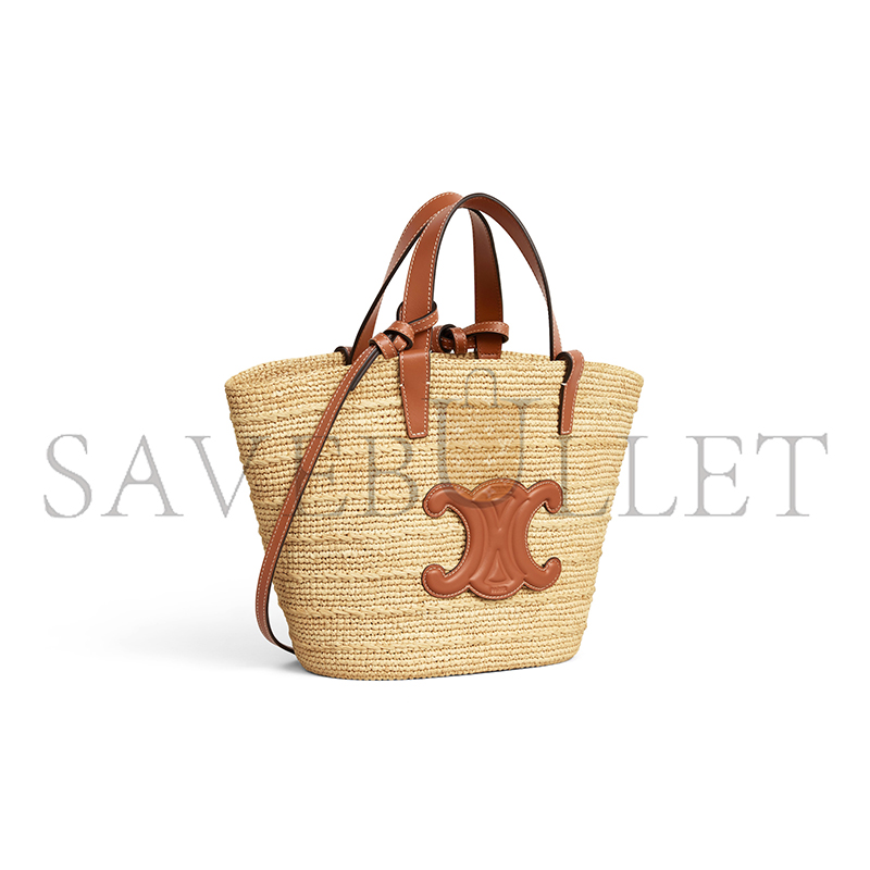 CELINE TEEN SUPPLE CELINE CLASSIC PANIER IN RAFFIA AND CALFSKIN 115802FF7.04LU (22*21.5*13cm)