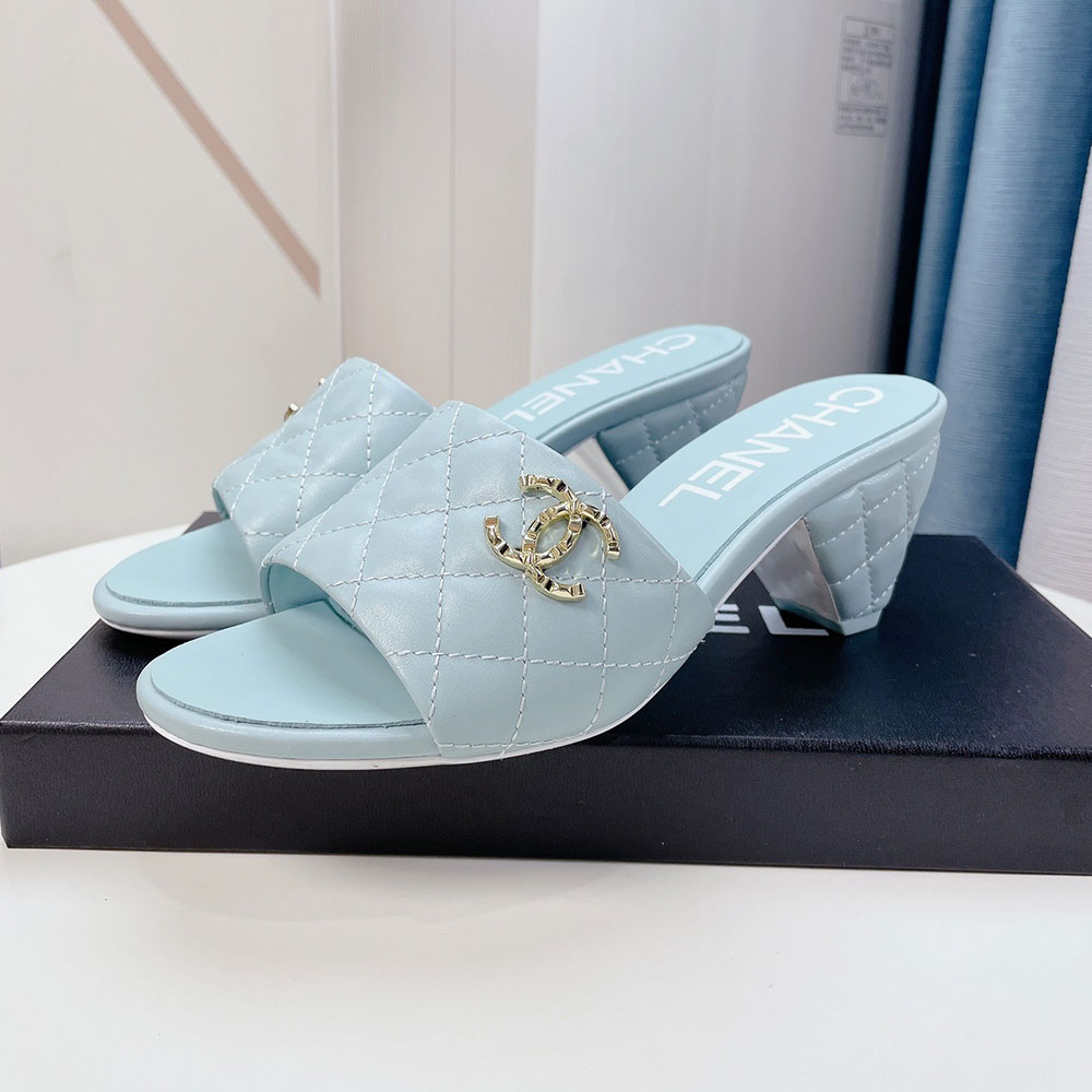 Chanel Sheep-leather Fashion High-heeled Slippers Slide Sandal (Replica)