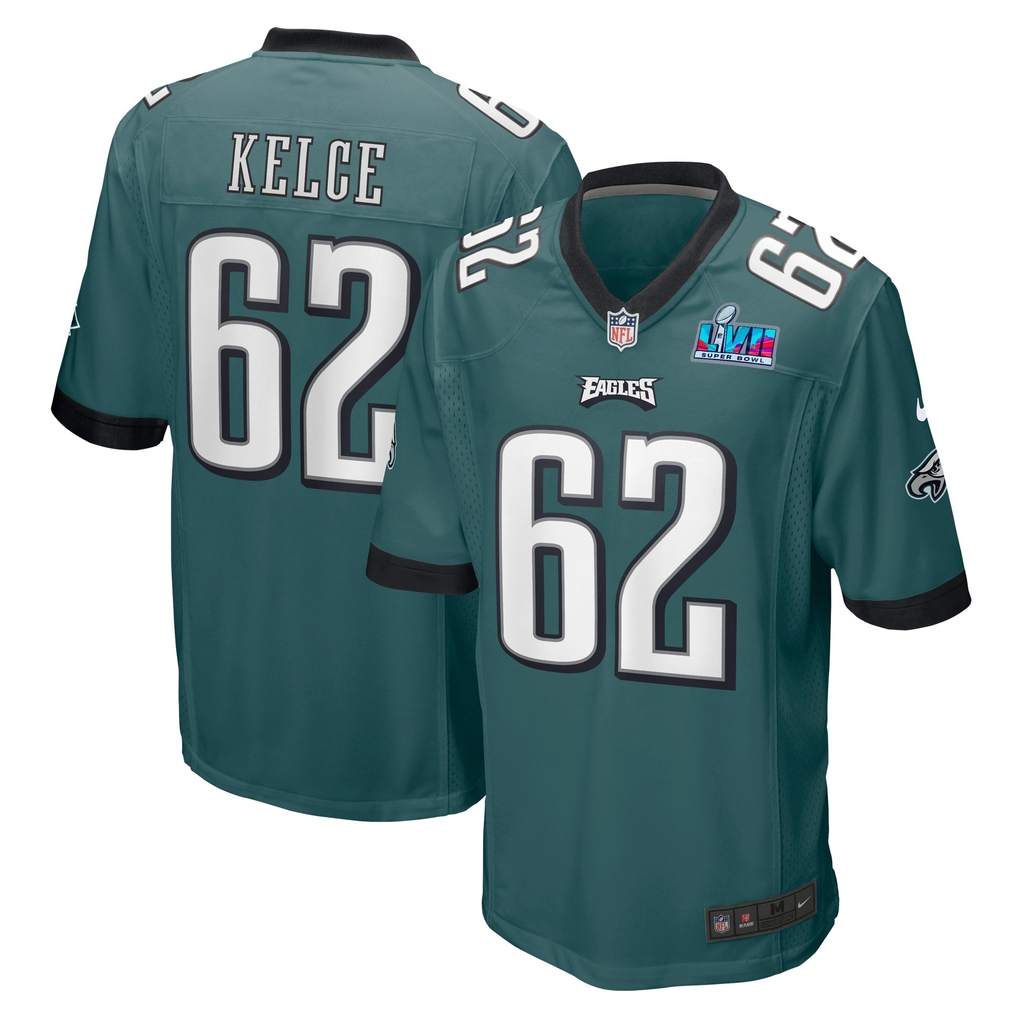 Jason Kelce Philadelphia Eagles  Super Bowl LVII Patch Game Jersey - Midnight Green