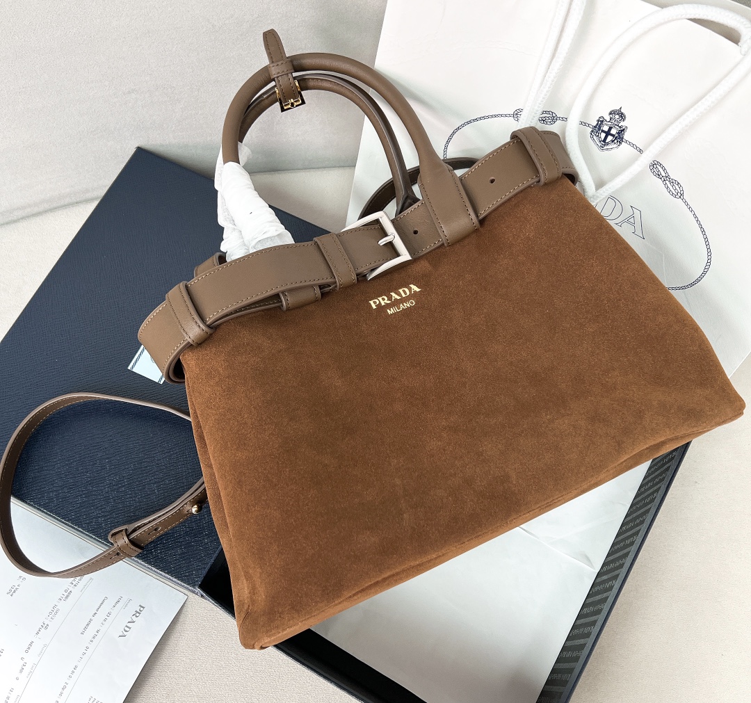 TOP PRADA Double Bag Suede 32x23x11cm - Brown
