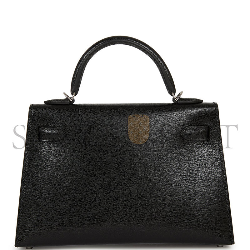 HERMÈS KELLY SELLIER 20 BLACK CHEVRE CHAMKILA PALLADIUM HARDWARE 2963547 (20*11*6cm)