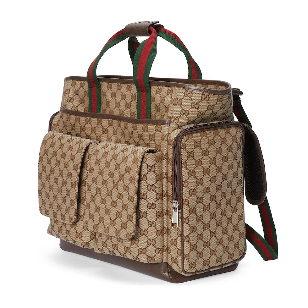 TOP GUCCI Large Fabric With Leather Handbag 40x35x20cm