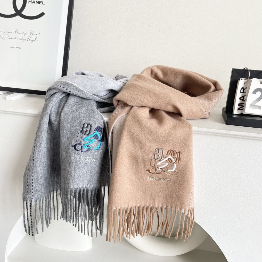 TOP HERMES Cashmere Scarf 32x180cm - 2 Colors